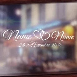 Personalisierte Hochzeitsaufkleber mit Namen – Liebevolle Sticker für Hochzeitsdeko – 60 cm, 16 Farben, wetterfest & abl Gastgeschenke