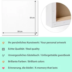 Hochzeitsgästebuch|MADYES Personalisierte Hochzeitsgästebuch Leinwand – Wedding Tree Fingerabdruck mit Herzen & Namen – Geschenk Brautpaar 50x50 c