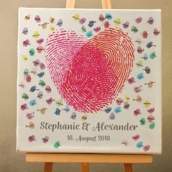 Best Personalisierte Hochzeitsgästebuch Leinwand – Wedding Tree Fingerabdruck mit Herzen & Namen – Geschenk Brautpaar 50x50 c Hochzeitsgästebuch