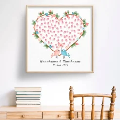 Online Personalisierte Hochzeitsgästebuch Leinwand – Wedding Tree Fingerabdruck mit Herzen & Namen – Geschenk Brautpaar 50x50 c Hochzeitsgästebuch