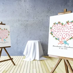 Online Personalisierte Hochzeitsgästebuch Leinwand – Wedding Tree Fingerabdruck mit Herzen & Namen – Geschenk Brautpaar 50x50 c Hochzeitsgästebuch