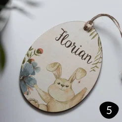 Personalisierte Osteranhänger *Easter Rabbit 1* mit Namen aus Holz / Holzeier als Osterdeko oder Geschenkanhänger Ostereier