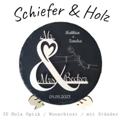 Clearance Personalisierte Schiefertafel mit 3D-Holzgravur – Perfekt als Geschenk für Hochzeit, Verlobung, Hochzeitstag Hochzeitsgeschenke