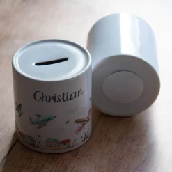 Online Personalisierte Spardose *Airplanes* aus Keramik mit Name für Kinder / Geschenk zur Einschulung, Geburt und Taufe Geldgeschenke