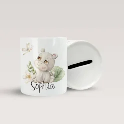 Online Personalisierte Spardose *Safari Tiere - Nilpferd* aus Keramik mit Name / Geschenk für Kinder zur Einschulung Geldgeschenke
