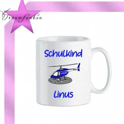Einschulung|Traumfunken Personalisierte Tasse Einschulung mit Namen / Hubschrauber, Polizei, Feuerwehr, Bundeswehr