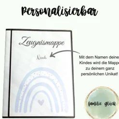 Best Personalisierte Zeugnismappe, blauer Regenbogen, Geschenk Einschulung, Schulkind, Zeugnisordner, Schulstart, Mappe Kinder Einschulung