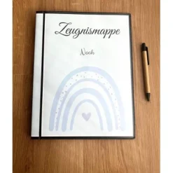 Best Personalisierte Zeugnismappe, blauer Regenbogen, Geschenk Einschulung, Schulkind, Zeugnisordner, Schulstart, Mappe Kinder Einschulung