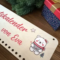 Adventskalender|Werkstatt am See Personalisierter Holz-Adventskalender mit Eisbärin