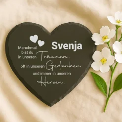 Best Personalisierter Schieferherz-Gedenkstein mit Gravur – Wetterfester Grabschmuck mit Namen Gedenksteine
