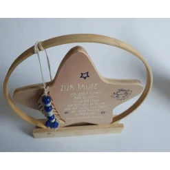 Sale personalisierter Stern als Geschenk zur Geburt oder Taufgeschenk | Taufdeko mit Schutzengel | Holzstern + Taufspruch Geschenke
