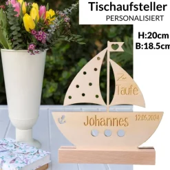 Online Personalisierter Tischaufsteller zur Taufe Boot Geschenk Dekoration Holz Deko Aufsteller Dekoration
