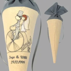 Hochzeitsgeschenke|ChrisPatchy Personalisiertes Geldgeschenk zur Hochzeit – Bestickte Schultüte aus Leinen, Unikat für Brautpaar, Silberhochzeit & Goldhochzeit