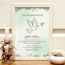 Sale Personalisiertes Geldgeschenk zur Kommunion – Kommunionsgeschenk Bilderrahmen mit Namen & Taubenmotiv Geldgeschenke