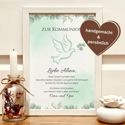 Sale Personalisiertes Geldgeschenk zur Kommunion – Kommunionsgeschenk Bilderrahmen mit Namen & Taubenmotiv Geldgeschenke