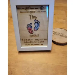 Sale Personalisiertes Geschenk zur Geburt oder Taufe im Bilderrahmen. Individuelles Geldgeschenk mit Geburtsdaten Geldgeschenke