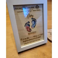 Sale Personalisiertes Geschenk zur Geburt oder Taufe im Bilderrahmen. Individuelles Geldgeschenk mit Geburtsdaten Geldgeschenke