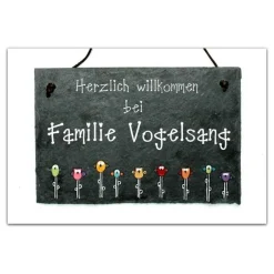 Gastgeschenke|DeinUnikat personalisiertes Geschenk für Familien - Türschild aus Schiefer mit Eulen handbemalt, Schieferschild mit Name, Haustürschild für den Eingang, Familientürschild für das Zuhause