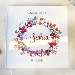 Discount personalisiertes Gästebuch zur Taufe mit Blumenkranz aus Sommerblumen blanko o. mit Fragen / Fragebogen Beere Fotoalbum & Gästebuch