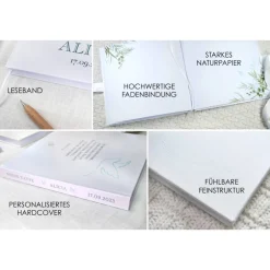 Discount Personalisiertes Gästebuch & Taufalbum mit Taube und Olivenzweig zur Taufe mit Gästefragen oder Blanko Fotoalbum & Gästebuch