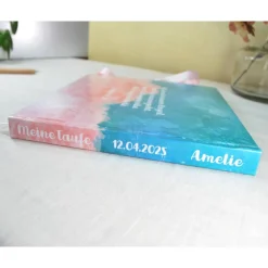 New personalisiertes Gästebuch & Album zur Taufe in Türkis bis Rosa blanko oder mit Fragen Fotoalbum & Gästebuch