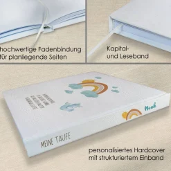 Discount personalisiertes Gästebuch zur Taufe mit Arche Noah und Tieren blanko od. mit Fragen / Fragebogen Fotoalbum & Gästebuch