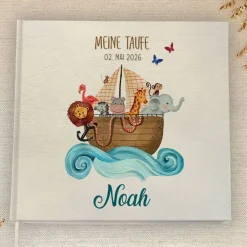 Discount personalisiertes Gästebuch zur Taufe mit Arche Noah und Tieren blanko od. mit Fragen / Fragebogen Fotoalbum & Gästebuch