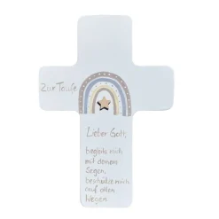 Best Personalisiertes Holzkreuz mit Regenbogen  – Geschenk zur Taufe, Geburt, Kommunion Geschenke