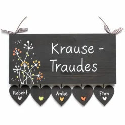 Gastgeschenke|DeinUnikat Personalisiertes Holzschild Familie – Türschild mit Herzanhänger & Wunschname – Handgemachtes Namensschild, wetterfest, individuelles Hochzeitsgeschenk / Familiengeschenk