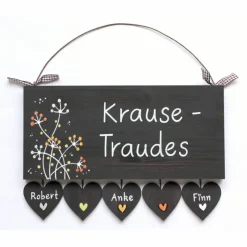 Gastgeschenke|DeinUnikat Personalisiertes Holzschild Familie – Türschild mit Herzanhänger & Wunschname – Handgemachtes Namensschild, wetterfest, individuelles Hochzeitsgeschenk / Familiengeschenk