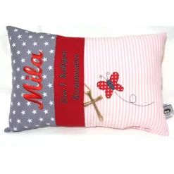 Geschenke|ChrisPatchy personalisiertes Kissen Geschenk zur Kommunion Geburt oder Taufe besticktes Namenskissen für Jungen und Mädchen versch. Farben möglich