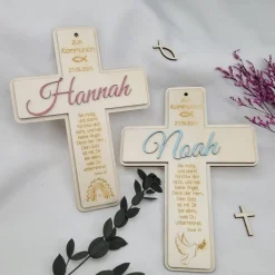 Personalisiertes Kreuz aus Holz zur Kommunion Pate Geschenk Handarbeit Wanddeko Tischdeko Geschenke