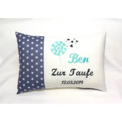 Clearance personalisiertes Namenskissen Geschenk zur Kommunion Konfirmation Geburt Taufe in grau weiß Geschenke