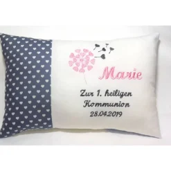 Clearance personalisiertes Namenskissen Geschenk zur Kommunion Konfirmation Geburt Taufe in grau weiß Geschenke
