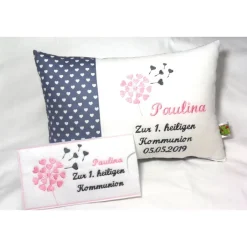 Clearance personalisiertes Namenskissen Geschenk zur Kommunion Konfirmation Geburt Taufe in grau weiß Geschenke