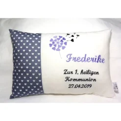 Clearance personalisiertes Namenskissen Geschenk zur Kommunion Konfirmation Geburt Taufe in grau weiß Geschenke
