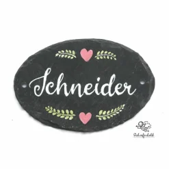 Best Personalisiertes Schiefertürschild oval – Hochzeitsgeschenk mit Name & Kranz, handgemacht, wetterfest Gastgeschenke