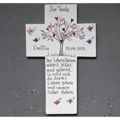 Discount Personalisiertes Taufkreuz Lebensbaum für Mädchen – Handbemalt & Einzigartig Geschenke
