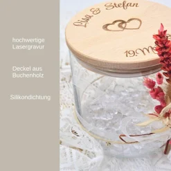 Personalisiertes Vorratsglas | Geschenk mit Trockenblumen | Geschenk zur Hochzeit mit zwei Namen | Geldgeschenk Geldgeschenke