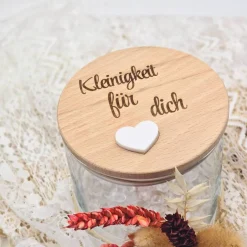 personalisiertes Vorratsglas mit Holzdeckel | Dankeschön Geschenk | Kleinigkeit für dich | Abschiedsgeschenk Hochzeitsdeko