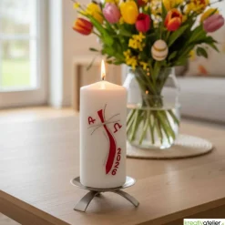 Osterkerzen|Kreativatelier A & V Pfad des Lichts – Moderne christliche Osterkerze mit geschwungenem Kreuz & Silberverzierung