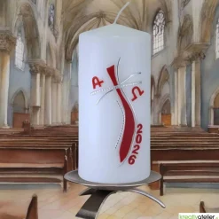 Osterkerzen|Kreativatelier A & V Pfad des Lichts – Moderne christliche Osterkerze mit geschwungenem Kreuz & Silberverzierung