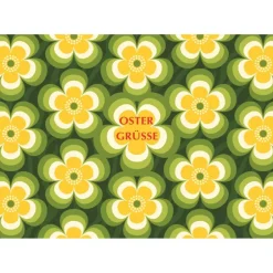 Clearance Postkarte Butterblumen, Ostergrüsse, mit großen Retroblüten in Frühlingsfarben Osterkarten