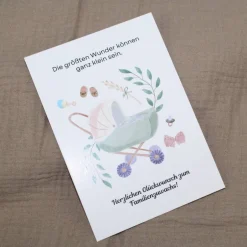Clearance Postkarte zur Geburt Grußkarte baby Karte mit Umschlag kraftpapier Chromokarton grün creme neutral genderneutral Glückwunschkarten