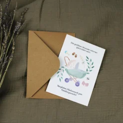 Clearance Postkarte zur Geburt Grußkarte baby Karte mit Umschlag kraftpapier Chromokarton grün creme neutral genderneutral Glückwunschkarten