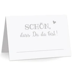 Discount Premium Tischkarten Schön dass Du da Bist mit Herz in grau - Platzkarten zum selbst Beschriften - Namenskarten Hochzeit, Geburtstag, Konfirmation, Kommunion Hochzeitsdeko