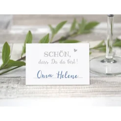 Discount Premium Tischkarten Schön dass Du da Bist mit Herz in grau - Platzkarten zum selbst Beschriften - Namenskarten Hochzeit, Geburtstag, Konfirmation, Kommunion Hochzeitsdeko