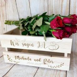 Clearance Präsentkorb, Hochzeit, Hochzeitsgeschenk mit persönlicher Wunschgravur Hochzeitsdeko