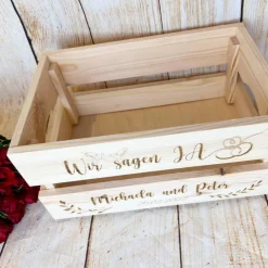 Clearance Präsentkorb, Hochzeit, Hochzeitsgeschenk mit persönlicher Wunschgravur Hochzeitsdeko