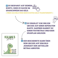 Clearance QR-Code Sparbuch Dino | Cooles Geldgeschenk für Jungen | DIY Last-Minute Download | Digitales Sparbild PNG Geldgeschenke